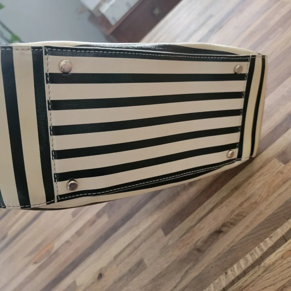 kate spade Black and White Striped Patent Leather Tote
